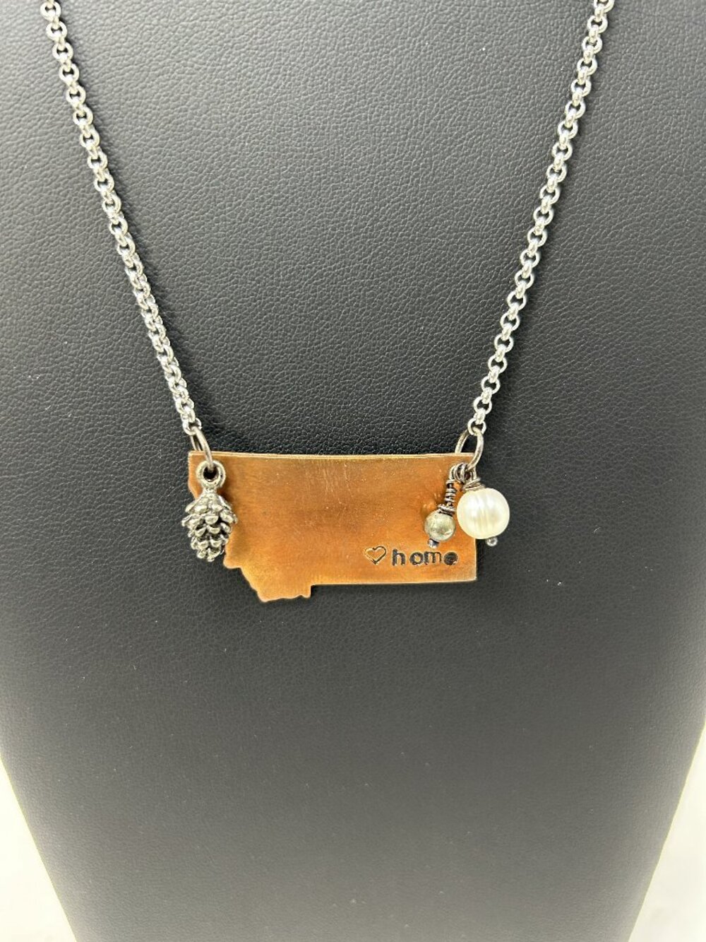 Montana Copper Pendant Necklace Woman’s 19” Pinecone Charm Freshwater Pearl 13.4